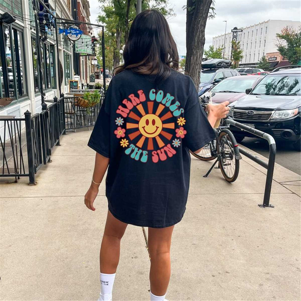 Retro Here comes the sun tee, retro style hippie tee, vintage inspired comfort color, Ps Design, Fall Shirt, Thanksgivin.jpg