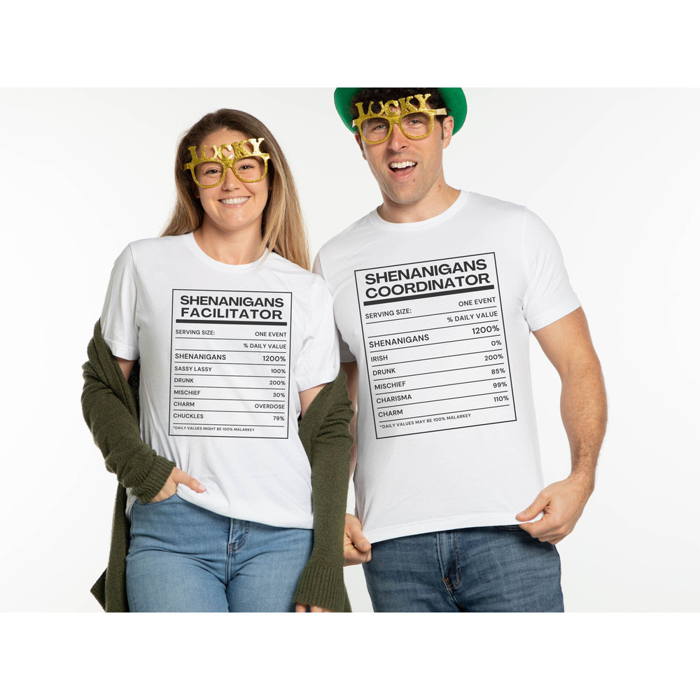 Funny St. Patricks Day Couple Shirts, Shenanigans Coordinator Shirt, Matching St Pattys Day Nutrition Facts Shirts, Irish Mr and Mrs Shirt 1.jpg