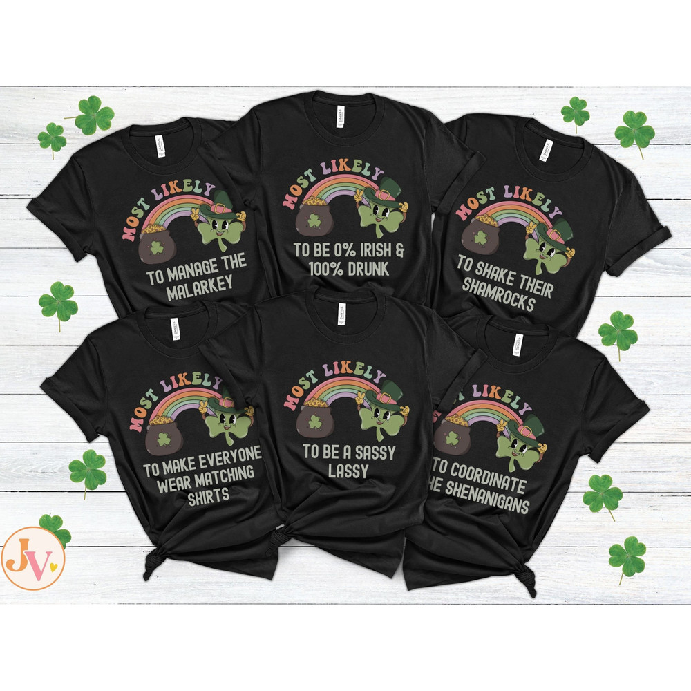 Retro St Patrick's Day Most Likely To Shirts, Best Friend Matching St Pattys Day Group Tee, Girls Trip Shirts Ireland, Irish Couple Outfits.jpg