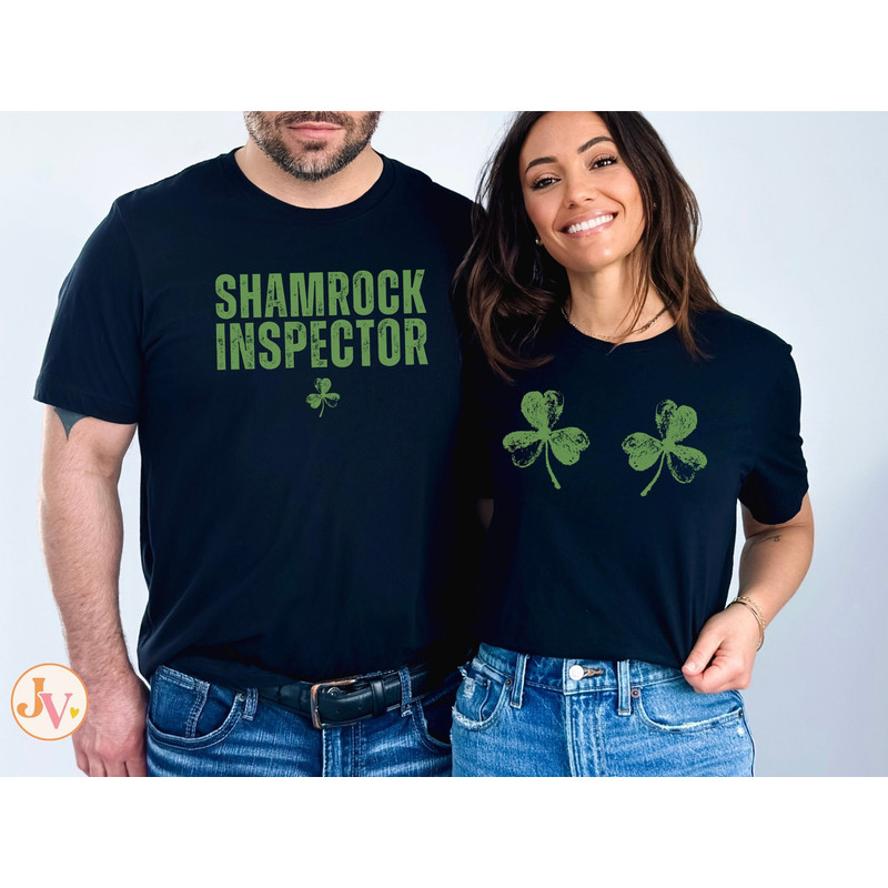 Retro St Patricks Day Couple Shirt, Girlfriend and Boyfriend Matching St Paddy's Day Shirts 2024, Shamrock Inspector Shirt St Pattys Day Tee 1.jpg