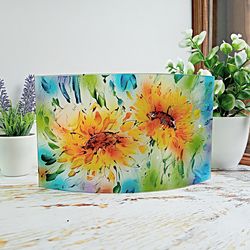 Curve Glass,Sunflower Painting,Glass Art,Window Sill Art,Suncatcher,Sunflower Ornament,Glass Panel,Glass Art.