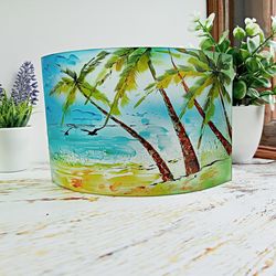 Curved Glass,Palm Tree Painting,Glass Art,Window Sill Art,Suncatcher,Palm Tree Ornament,Glass Panel,Glass Art.
