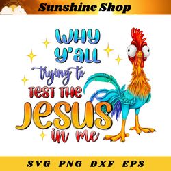why y'all trying to test the jesus in me png sublimation design download, hei hei png, hand drawn chicken png