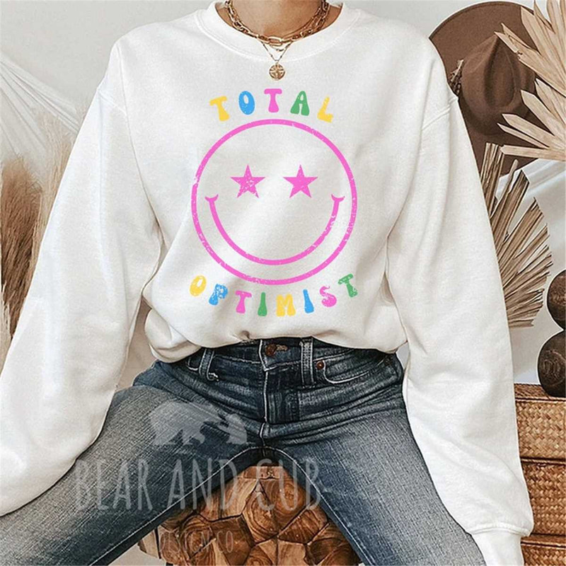 Total Optimist Sweatshirt, Mental Health Sweatshirt, Smiley Face Sweatshirt, Colorful Oversized Crewneck, Trendy Crewnec.jpg