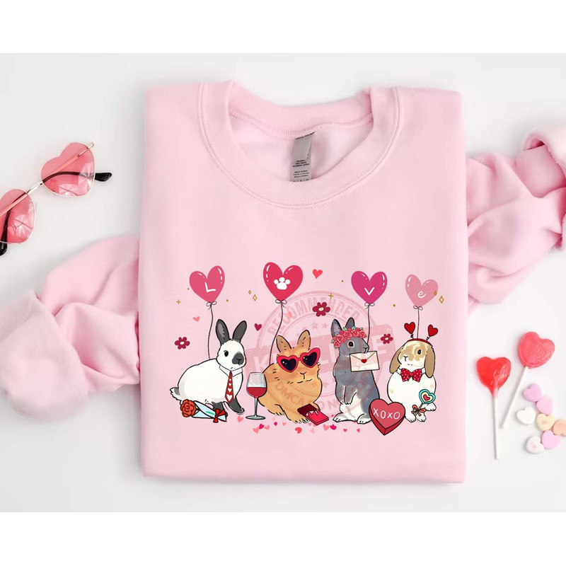 Bunny Valentine Sweatshirt, Valentine Rabbit Shirt, Valentines Day Shirt, Bunny Lover Shirt, Rabbit Sweatshirt, Valentine Animals Shirt.jpg