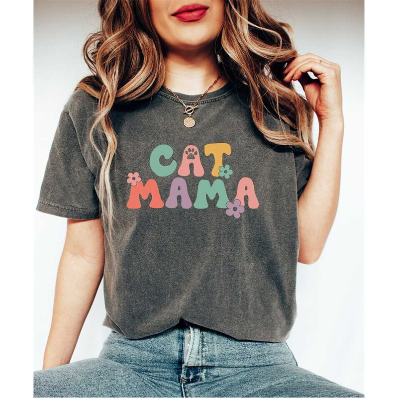 Colorful Cat Mama Shirt, Cat Lover Shirt, Gift For Cat Owner, Cat Mom T-Shirt, Meow Shirt, Pet Lover Shirt, Paw Shirt, A.jpg