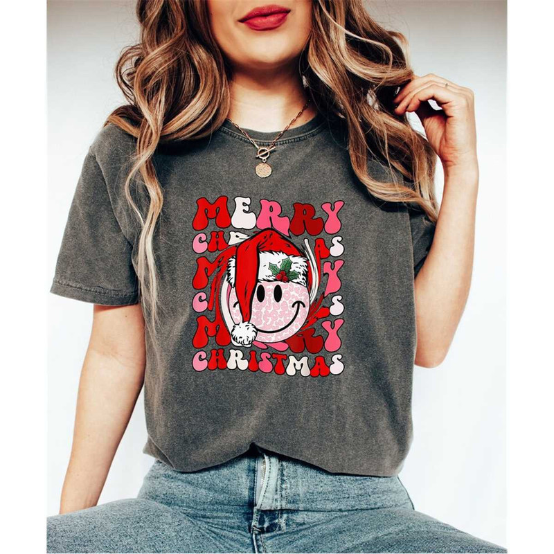 Comfort Colors Merry Merry Christmas Shirt, Cute Christmas Shirt, Happy Christmas Tee, Christmas Family Shirt, Retro Chr.jpg