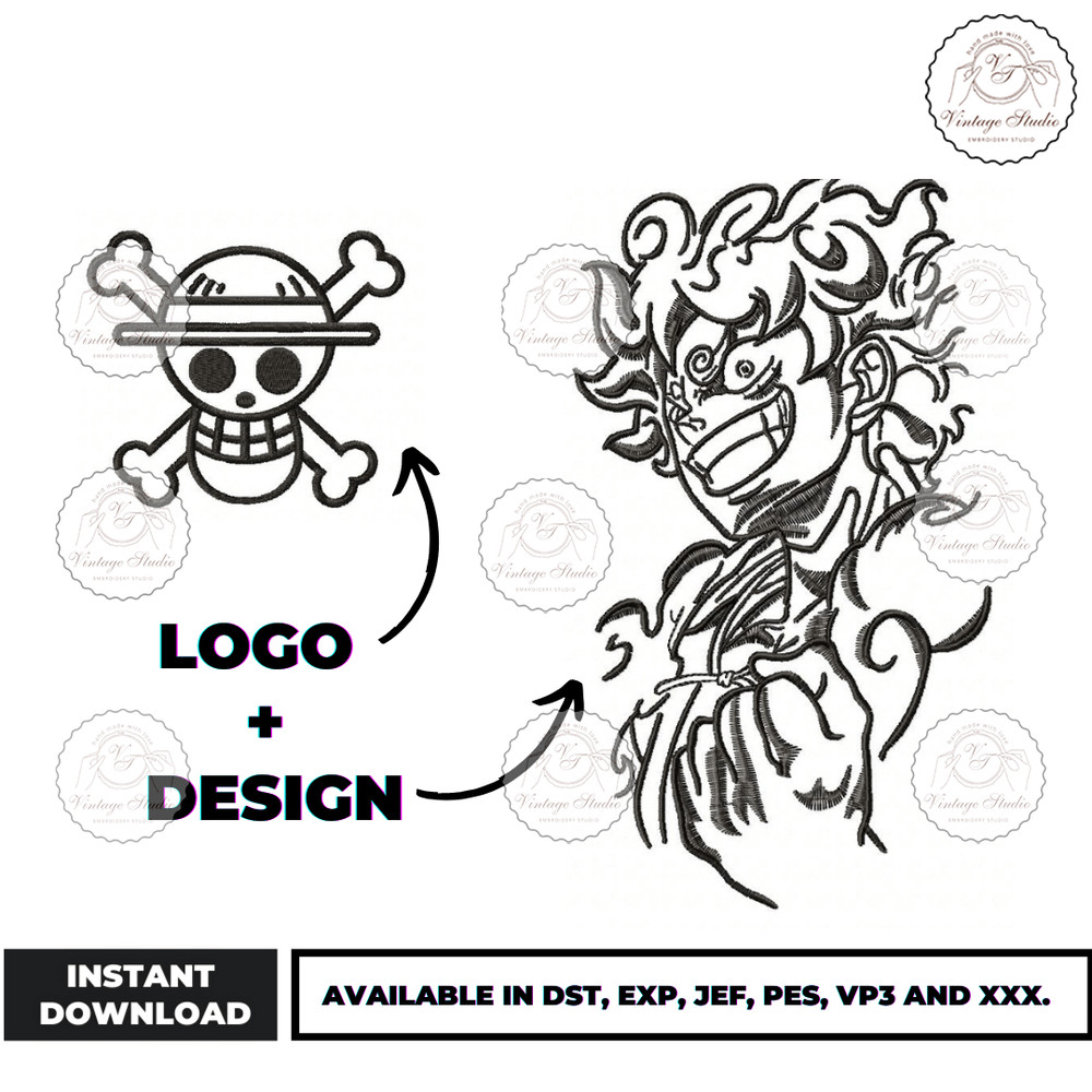 New Luffy Gear 5 Embroidery Design - Embroidery Market.png