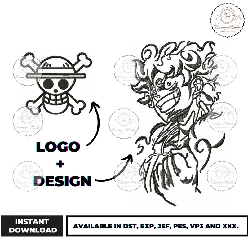 New Luffy Gear 5 Embroidery Design - Embroidery Market.png