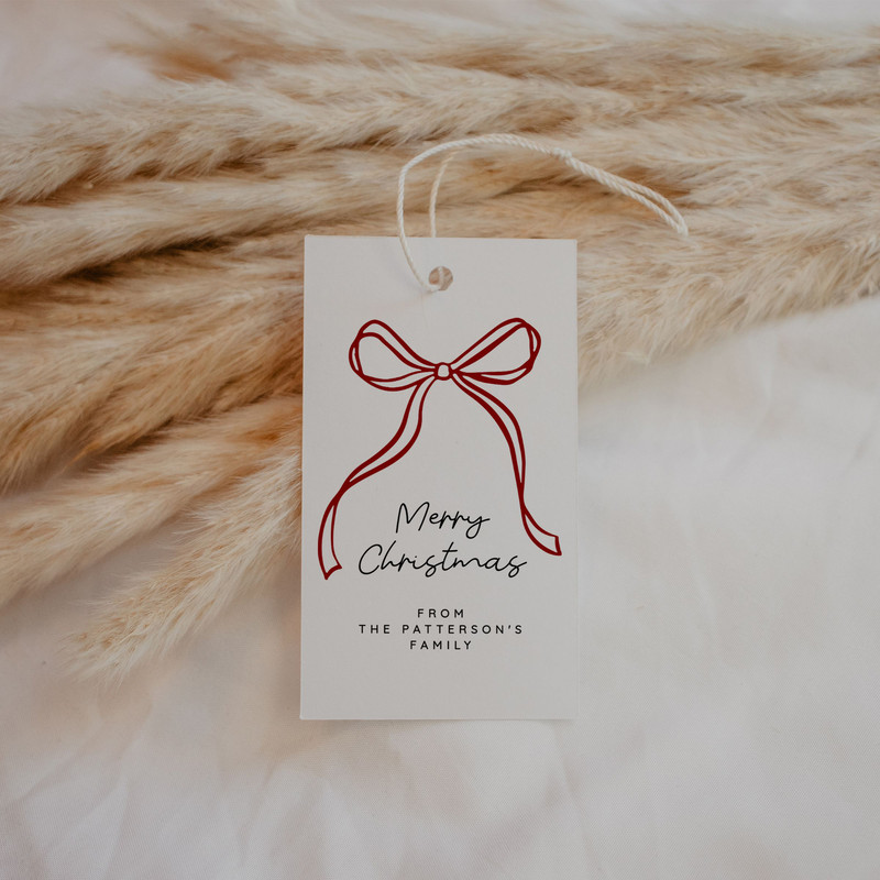 Red Bow Christmas Gift Tag Template Hand Drawn Christmas Gift Tags Holiday Gift Tag Personalized Wh 1