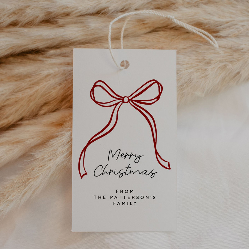 Red Bow Christmas Gift Tag Template Hand Drawn Christmas Gift Tags Holiday Gift Tag Personalized Wh 0