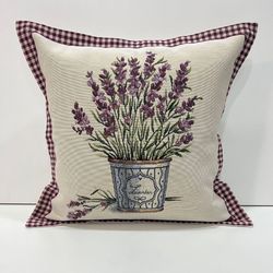 Lavender Cushion Cover 40x40 cm, Garden Cushion Cover, Handmade Floral Pillow Cover, Provence Lavender Cushion Cover