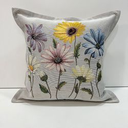 Daisies Cushion Cover 40x40 cm, Garden Cushion Cover, Handmade Floral Pillow Cover, Daisy Cushion Cover, Flowers Cushion