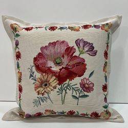 Poppy Cushion Cover 40x40 cm, Floral Cushion Cover, Handmade Pillow Cover, Poppies Cushion Cover, Daisies Cushion Cover