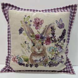 bunny with flowers cushion cover 40x40 cm, decorative cushion cover, handmade floral pillow cover, easter cushion cover