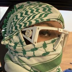 Palestine Keffiyeh Shemagh Scarf Green White - Dubai Desert Clothing - Valentine Day Gift For Girlfriend