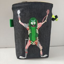Handmade rock climbing chalk bag Cucumber R&M with hand drawing