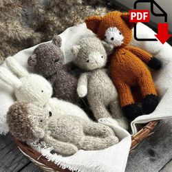 Forest friends 5 in 1 Knitting toys pattern. Hedgehod, Bear, Hare, Fox, Kitty. English and Russian PDF.