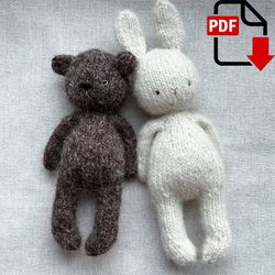 Cake the Bear and Ice-cream the Hare. Knitting pattern. English and Russian PDF.