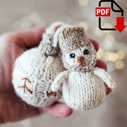 Christmas tree decor set knitting pattern. Fur tree Ball. Knitted snowman miniature tutorial. DIY new year ornaments