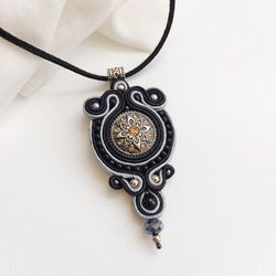 Black necklace, Boho Ethnic Embroidered Mandala Necklace