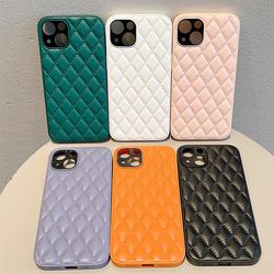 Luxury Diamond Lattice Phone Case For iPhone 15 13 12 14 Pro Max Leather Pattern Soft Back Cover Case