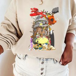 studio ghibli shirt howls moving castle hayao miyazaki anime shirt spirited away calcifer my neighbor totoro no face kao
