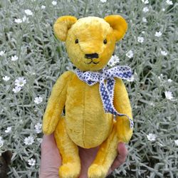 Artist teddy bear, Yellow Bear, Antique plush bear, Cute bear, Stuffed toy, Unique gift