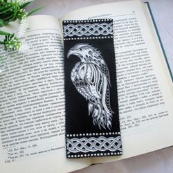Painted leather bookmark, Personalized bookmark, Bookmark for men, Bookmark eagle, Bookmark bird, Reading lovers gift
