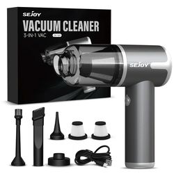 Sejoy Cordless Car Vacuum Cleaner, 3 in 1 Portable Handheld High Power, Multi-Nozzles for Vehicle, Home, Office, Pet