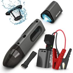 Handheld Vacuum, 10KPA Car Vacuum Cleaner Cordless, 12V Portable Car Vacuum with 1500A Battery Jump Starter (up to 7.0L