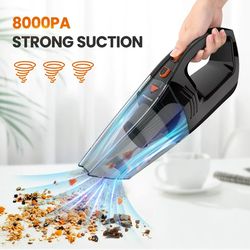 Portable Handheld Vacuum Cordless, 8000PA Powerful Suction Handheld Vacuum Cleaner for Car & Home & Office Pets Hair Cat