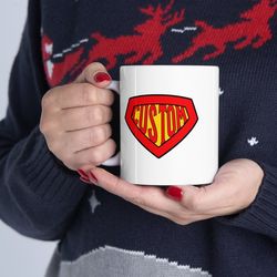 custom super hero ceramic mug, personalized superhero mug, gift for the hero in your life custom name mug, comic book ki