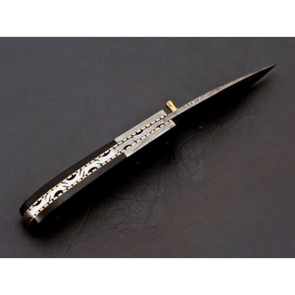 Custom Handmade Damascus Folding Knife Pocket knife w Leather EDC Gift for him (3).jpg
