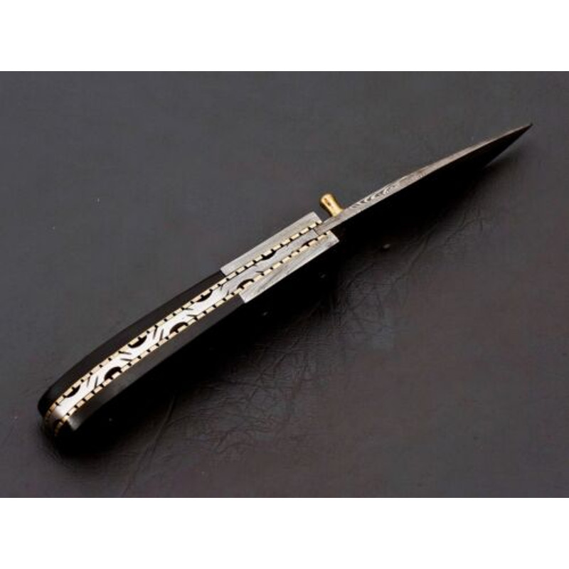 Custom Handmade Damascus Folding Knife Pocket knife w Leather EDC Gift for him (3).jpg