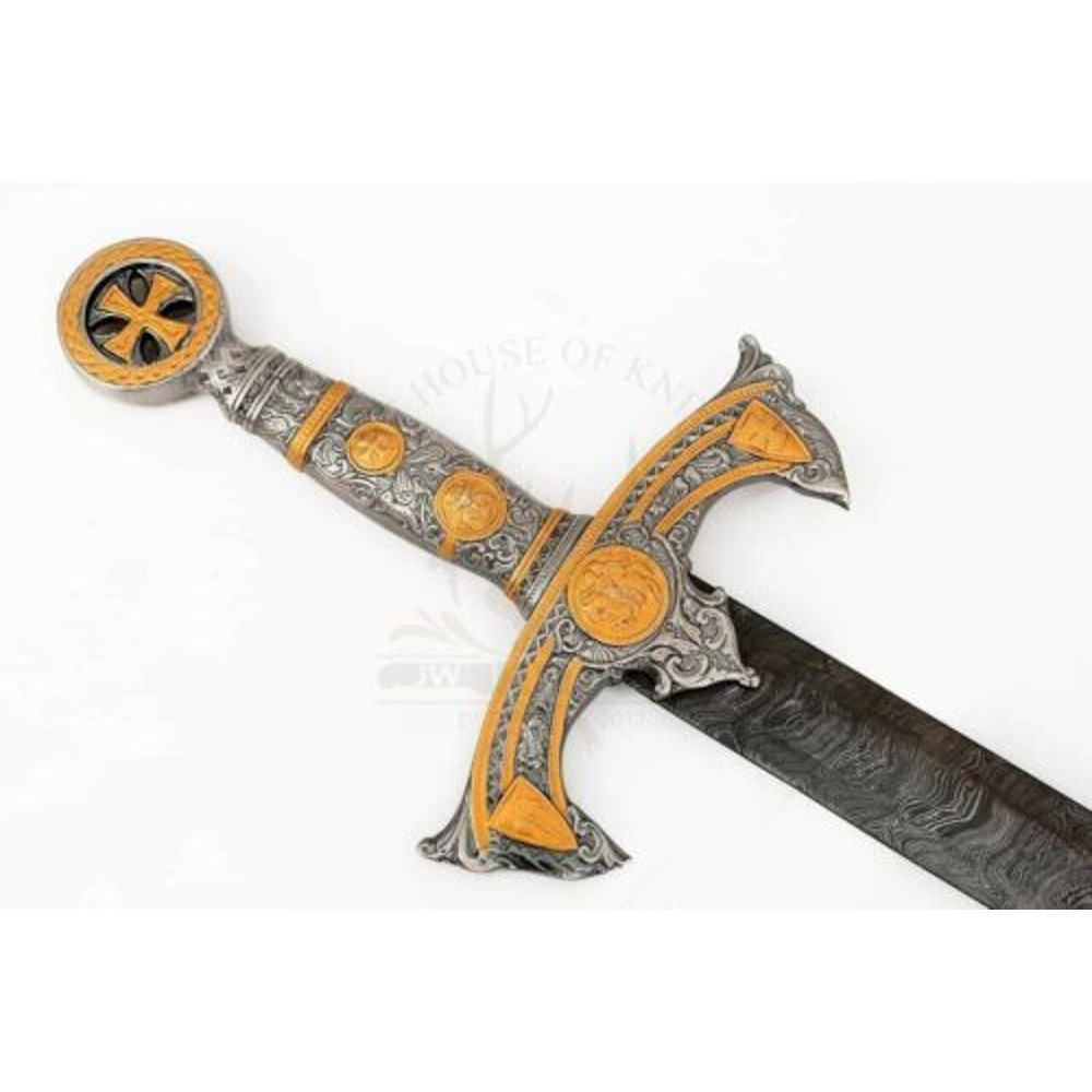 38 CUSTOM DAMASCUS STEEL TEMPLAR CRUSADER MEDIEVAL KNIGHTS ARMING SWORD (3).jpg