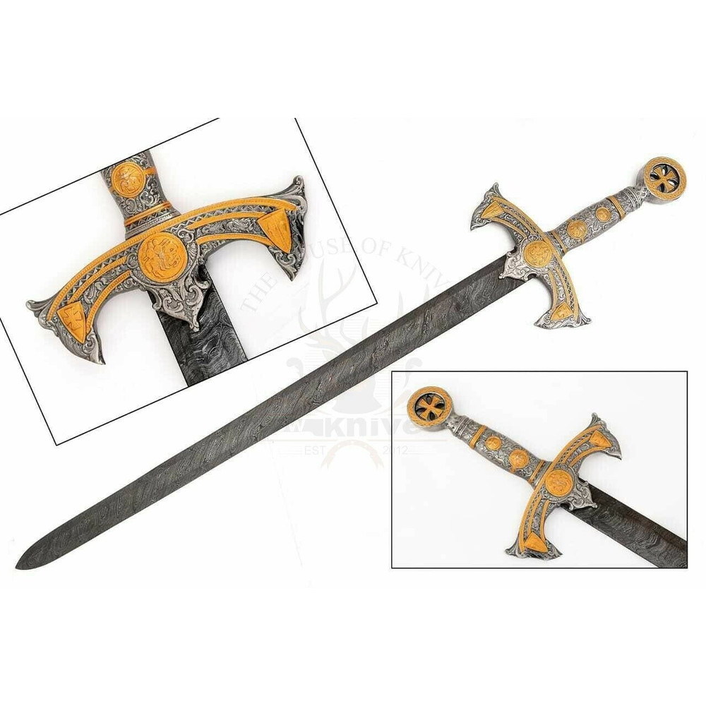 38 CUSTOM DAMASCUS STEEL TEMPLAR CRUSADER MEDIEVAL KNIGHTS ARMING SWORD (5).jpg