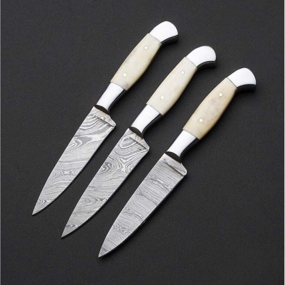 Set of 3 Kitchen Chef's Knives Lot of 3 Chef knife, Damascus Steel & Bone Handle (1).jpg