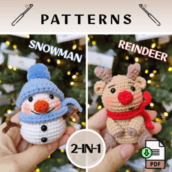 2-in-1 Baby Reindeer & Snowman Amigurumi Crochet Patterns Pdf (eng) Cute Christmas Amigurumi