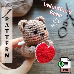 Valentine's Bear Amigurumi Crochet Pattern PDF (ENG) Cute Flying Bear Amigurumi Pattern
