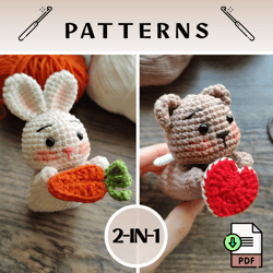 2-IN-1 Bear and Bunny Amigurumi Crochet Patterns PDF (ENG) Cute Amigurumi Animals Valentine's & Easter