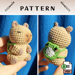 Crochet Capybara with Frog Backpack Amigurumi Pattern PDF and video tutorial & GIFT FROM CAPYBARA