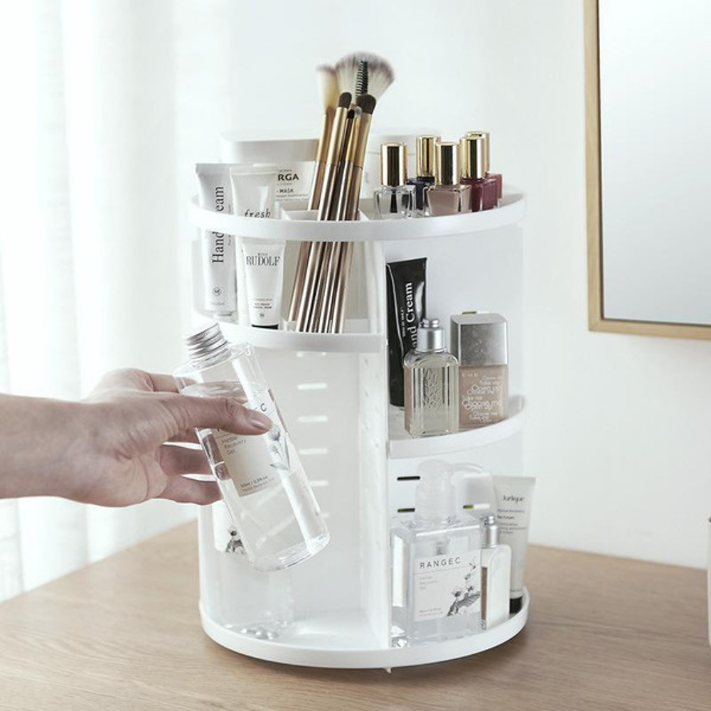 360 Rotating Makeup Organizer White 3