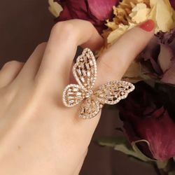 copper & cubic zirconia butterfly ring