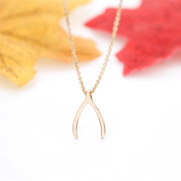 Copper Wishbone Charm Necklace With Stainless Steel Chain (4).jpg