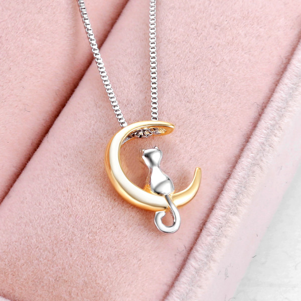 Cat & Moon Pendant Necklace Jewelry (2).jpg