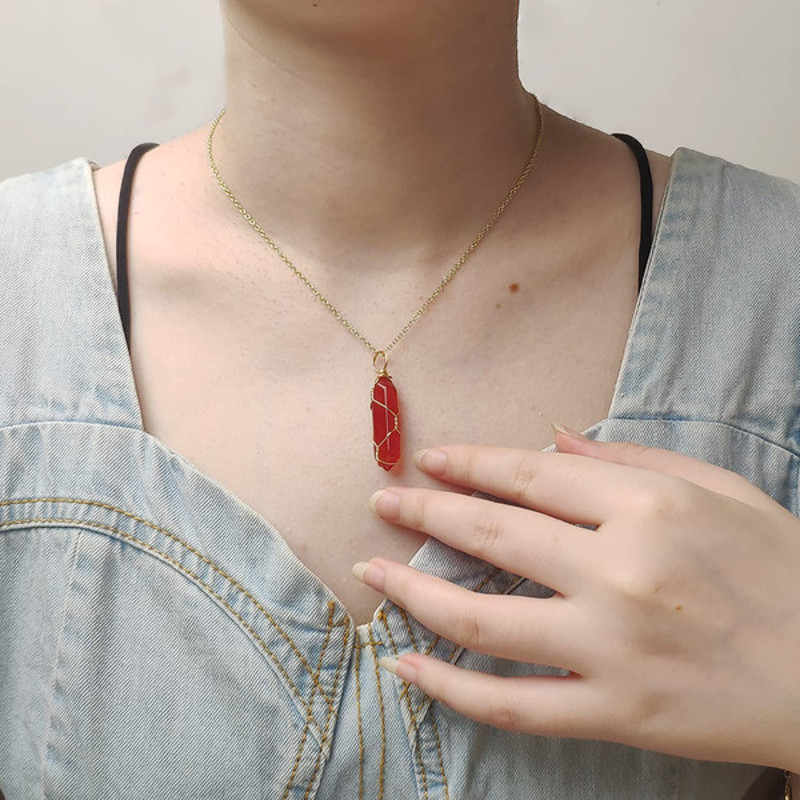 Healing Carnelian Necklace Jewelry With Wrapped Wire