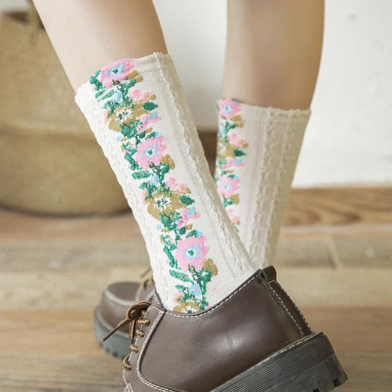 Vintage Embroidered Floral Socks 1