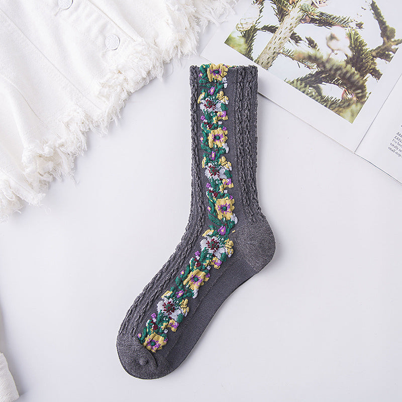 Vintage Embroidered Floral Socks grey