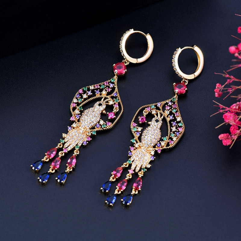 Elegant Silver Tassel Earrings with Color Zircon